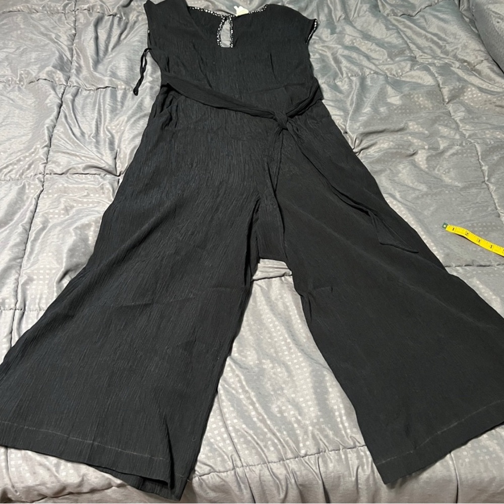 Anthropologie black one piece jump suit romper tie belt size 10 - Picture 3 of 10
